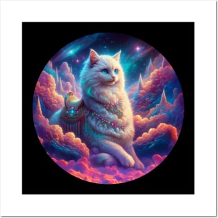 Big white cat in space Posters and Art